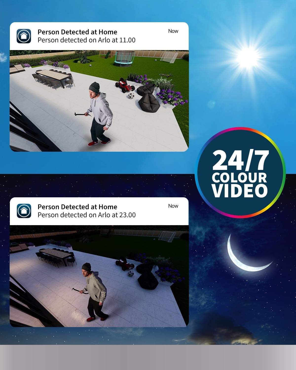 2x Arlo Pro 5 Outdoor 2K Security Camera | Battery Operated | Colour Night Vision, Light, Siren & Dual-Band WiFi | White