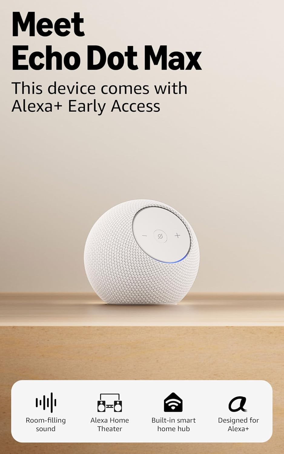 Amazon Echo Dot Max | Smart Speaker with Room-Filling Sound | Built-in Smart Home Hub | Glacier White