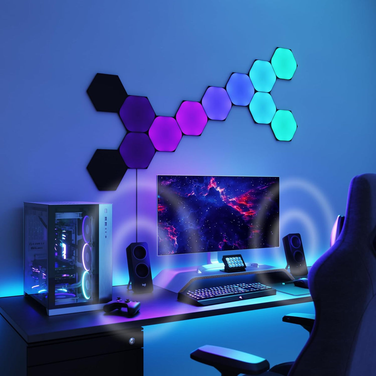 Nanoleaf Shapes Ultra Black Hexagon Starter Kit | 9 Smart Light Panels LED RGBW | Wi-Fi Colour Changing Wall Lights for Room Decor & Gaming