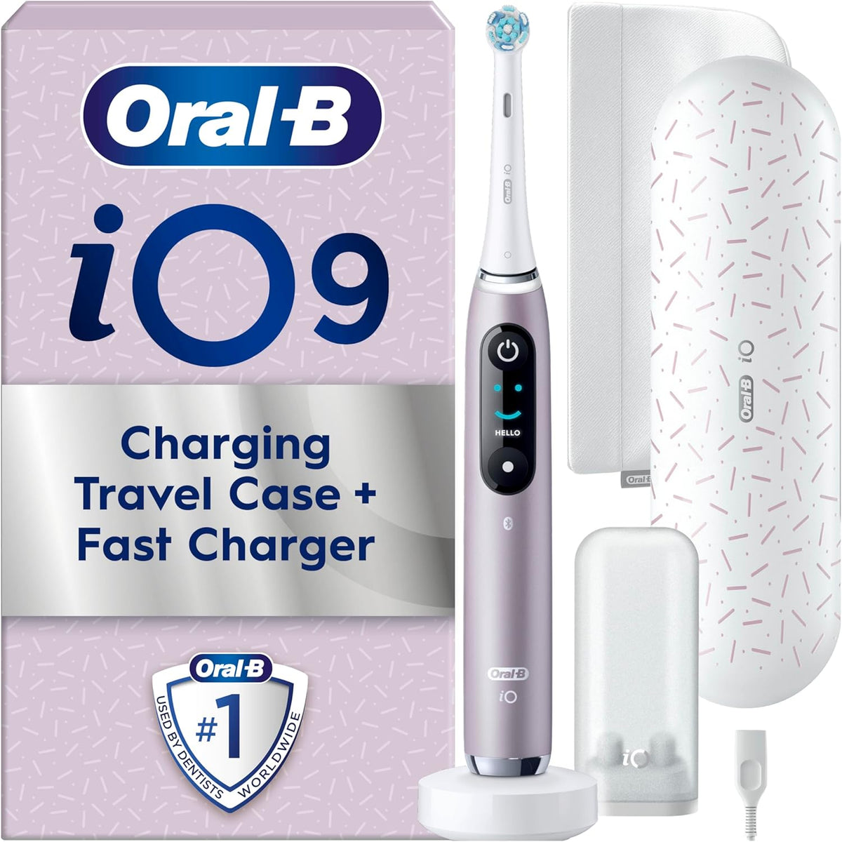 Oral-B iO9 Electric Toothbrush | App-Connected | AI Position Detection | 7 Modes | Charging Travel Case | Rose Quartz