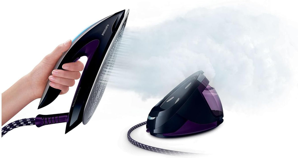Philips PerfectCare Elite Steam Generator Iron | OptimalTEMP Technology | 7.5 Bar Pressure | 500g Steam Boost | 1.8L Tank | Black/Purple