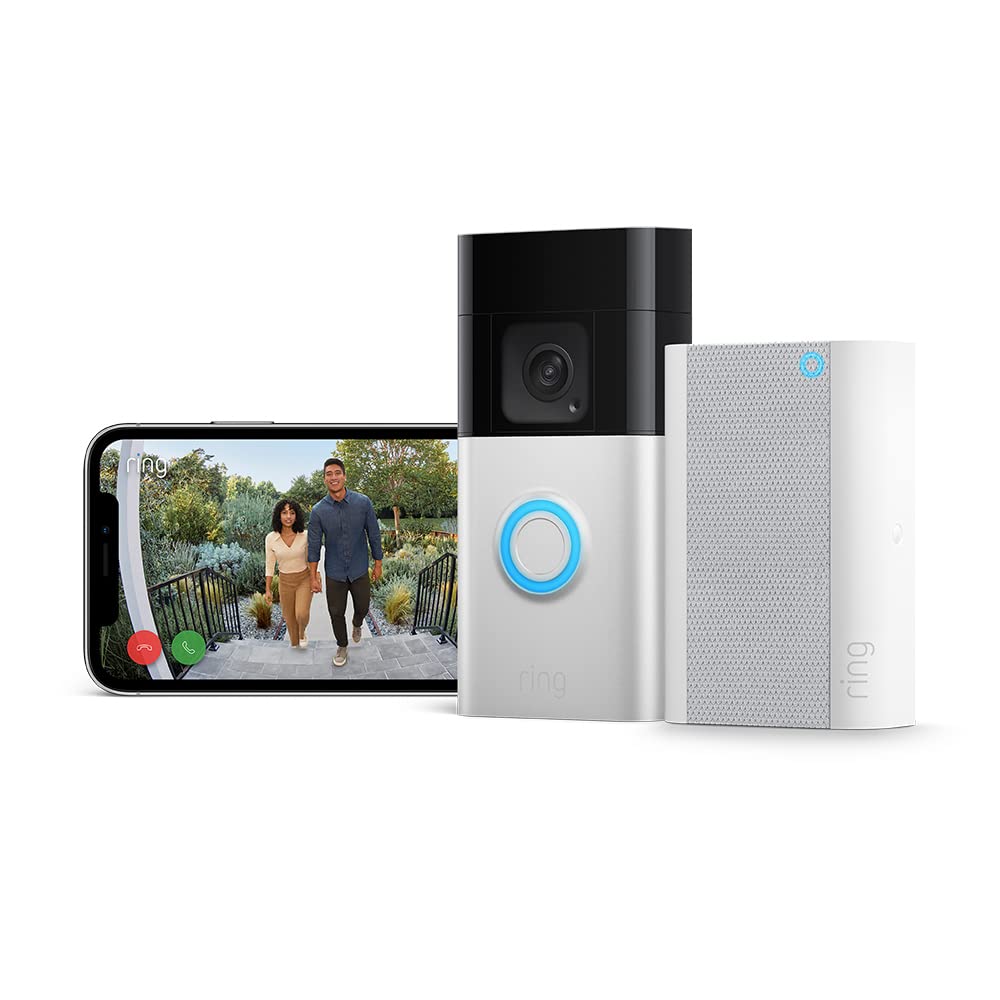 Ring Battery Video Doorbell with Chime (2nd Gen) | 1080p Full HD Video | Two-Way Audio | Head-to-Toe View | Satin Nickel
