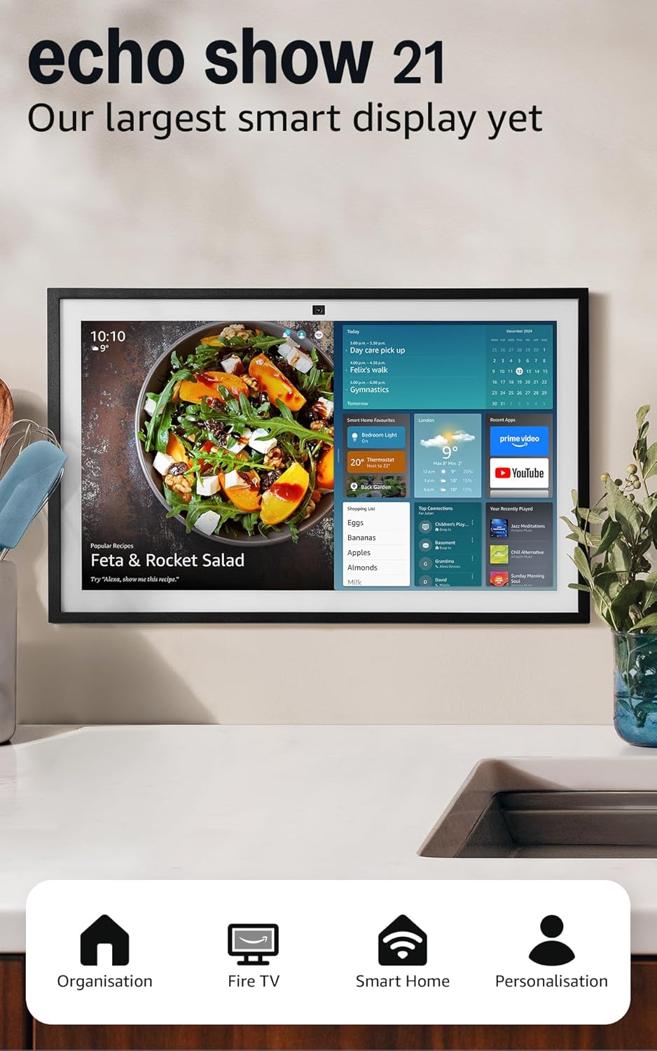 Amazon Echo Show 21 | 21.5” Full HD Smart Display | Built-in Fire TV | Alexa Voice Remote | White