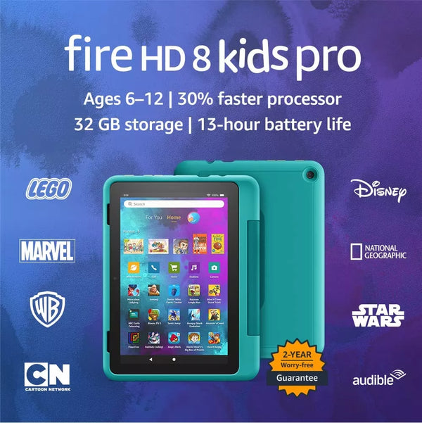 Amazon Fire HD 8 Kids Pro tablet | 8-inch HD display | Ages 6-12 | Kid-Friendly Case | 32 GB | 12th Gen 2022 | Hello Teal