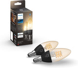 Philips Hue Filament Candle E14 Smart Bulb 2pk - Warm White | Bluetooth | Alexa/Google/HomeKit