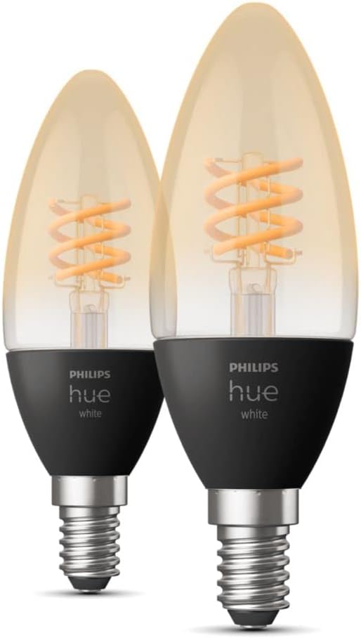 2x Philips Hue Filament Candle E14 Small Edison Screw Smart Bulb White Ambiance LED Smart Light Bulb (Pack of 2)