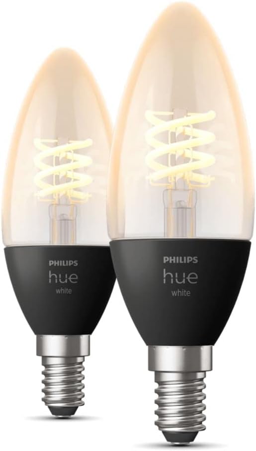 2x Philips Hue Filament Candle E14 Small Edison Screw Smart Bulb White Ambiance LED Smart Light Bulb (Pack of 2)