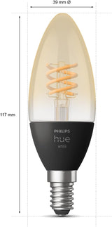 Philips Hue Filament Candle E14 Smart Bulb 2pk - Warm White | Bluetooth | Alexa/Google/HomeKit