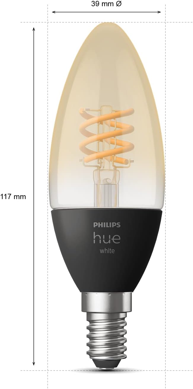 2x Philips Hue Filament Candle E14 Small Edison Screw Smart Bulb White Ambiance LED Smart Light Bulb (Pack of 2)