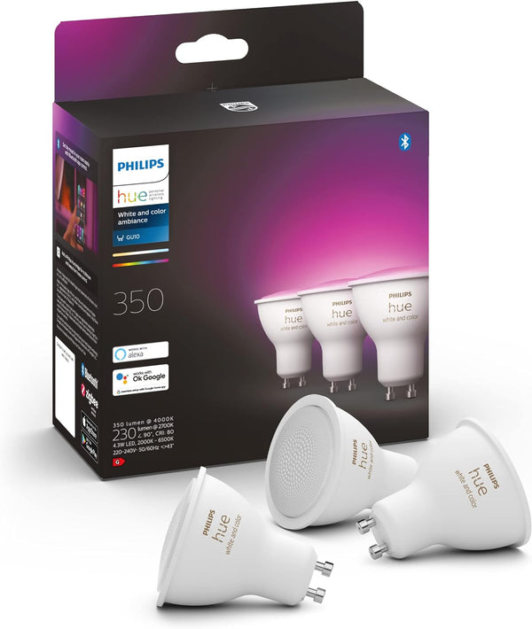 Philips Hue White Colour Ambiance GU10 Smart Lighting Spot Light Bulb | Pack of 3