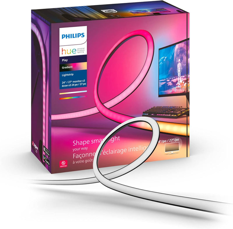 Philips Hue Play Gradient PC Lightstrip [for 3X 24-27 Inch Screens] LED Smart Lighting. Sync for Entertainment, Gaming and Media