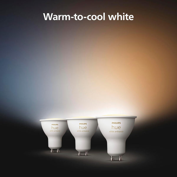 Philips Hue GU10 | Smart Spotlight (3-Pack) | White Ambiance | Warm-to-Cool White | Bluetooth & Hue Bridge Compatible