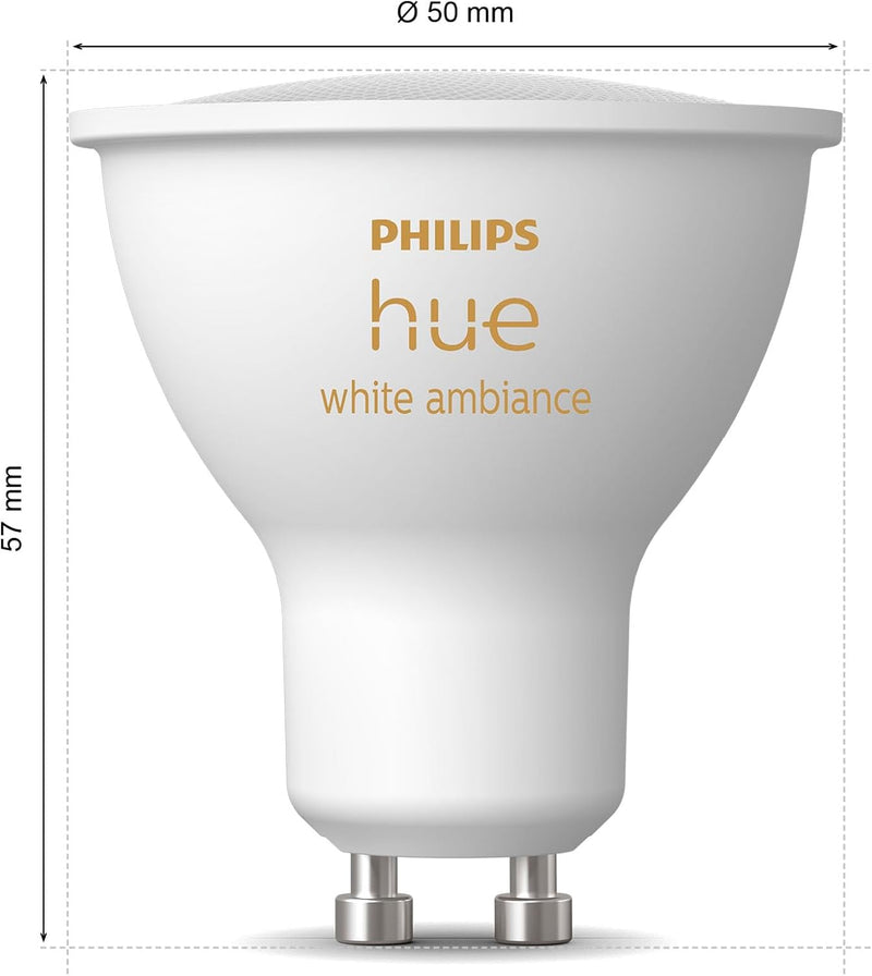 Philips Hue GU10 | Smart Spotlight (3-Pack) | White Ambiance | Warm-to-Cool White | Bluetooth & Hue Bridge Compatible