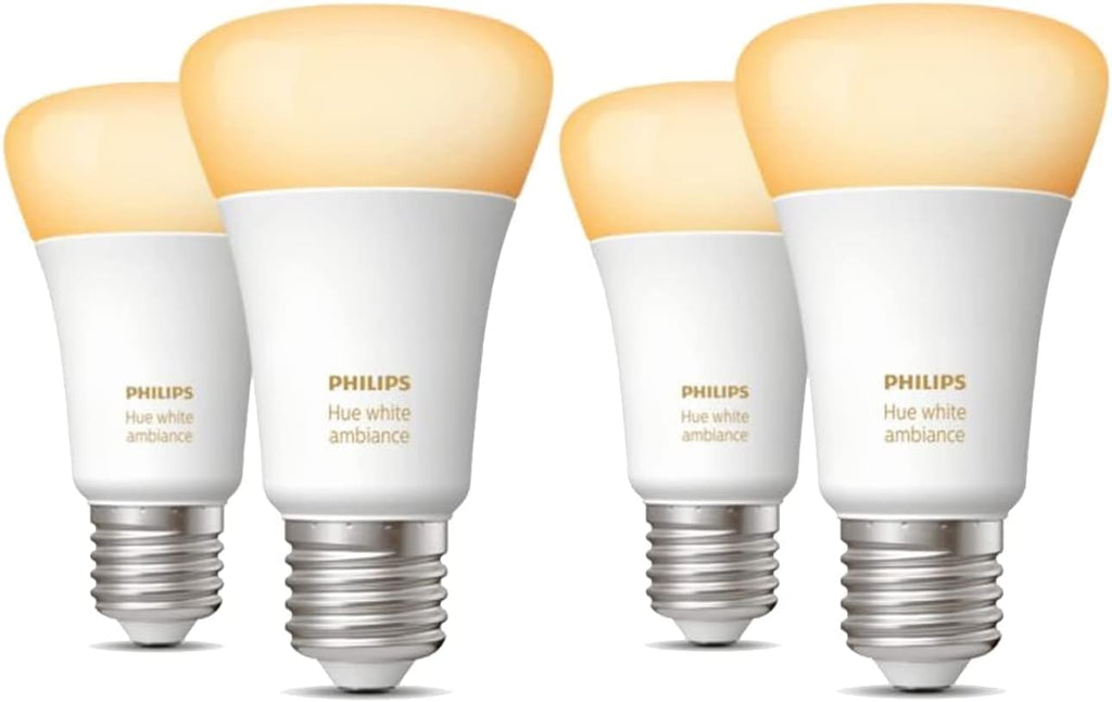 4x Philips Hue E27 Edison Screw White Ambiance Smart Light Bulb