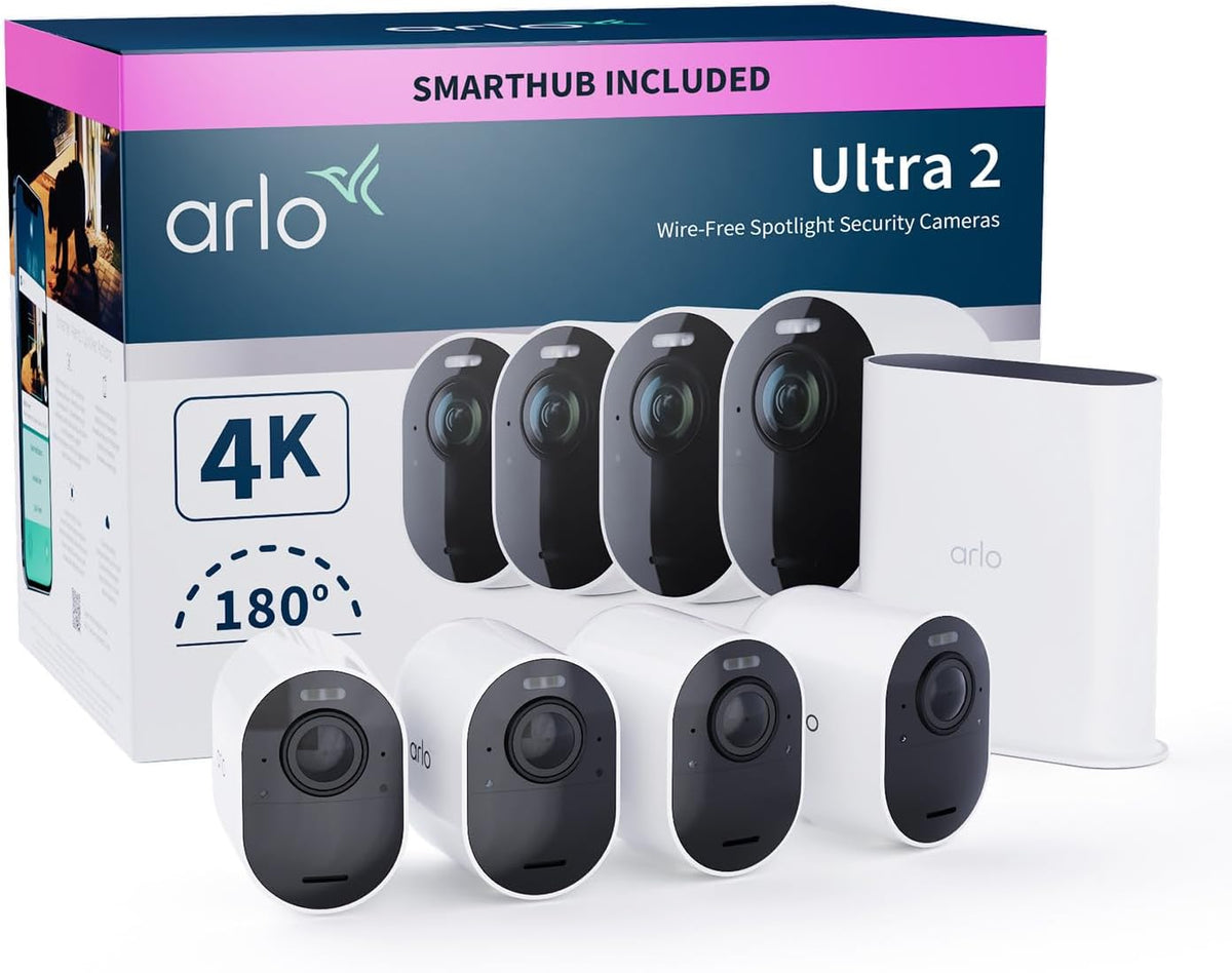 Arlo Ultra 2 | 4 Camera System | Outdoor Security Kit 4K | White