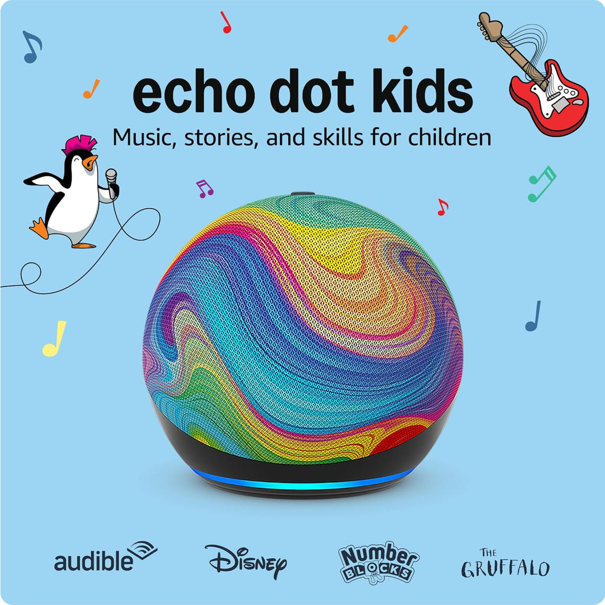 Amazon Echo Dot Kids (5th Generation) | Smart Speaker with Alexa | 1-Year Amazon Kids+ Included | 2-Year Worry-Free Guarantee | Rainbow Swirl