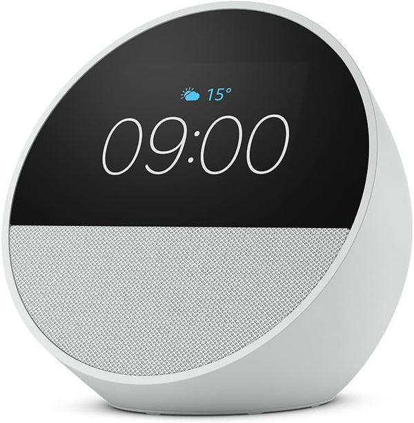 Amazon Echo Spot | Smart Alarm Clock with vibrant sound | Alexa | 2024 release | Glacier White