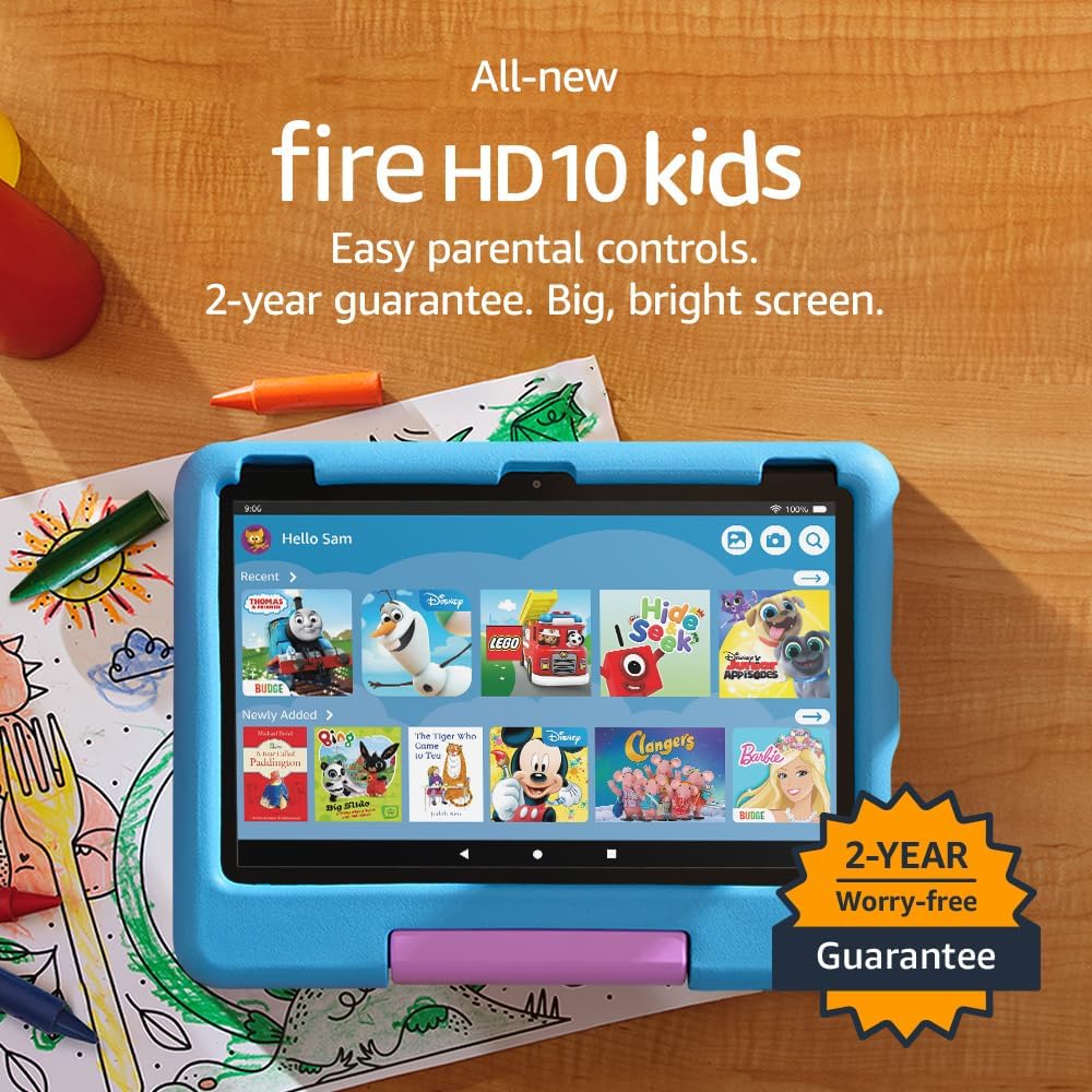 Amazon Fire HD 10 Kids Tablet | ages 3-7, 10.1" Screen | 13th Gen 2023 | 32 GB | Blue
