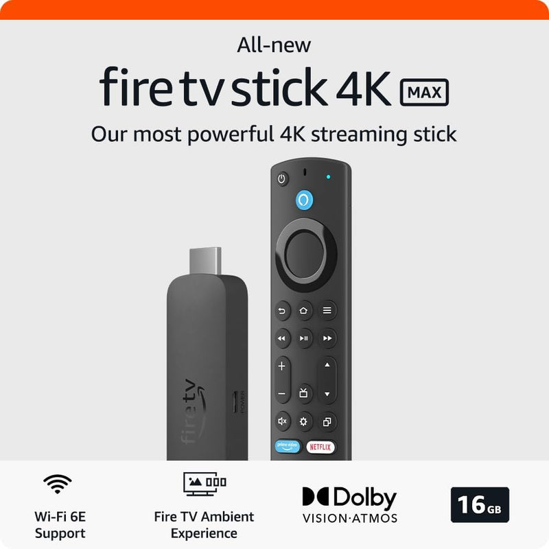 Fire TV Stick 4K Max streaming device, Wi-Fi 6, Alexa Voice Remote (includes TV controls)