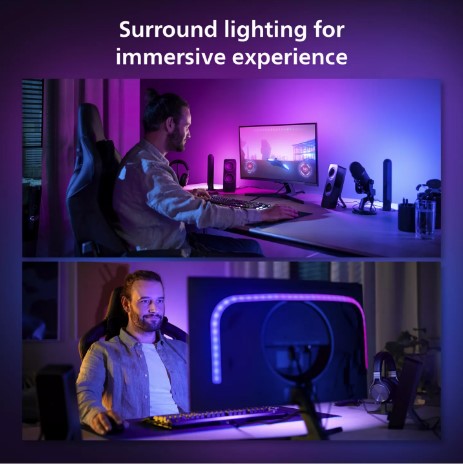 Philips Hue Play Gradient Smart Lighting Adjustable Colour Changing LED Lightstrip for 24” to 27” Monitors, 15W, 90.5cm