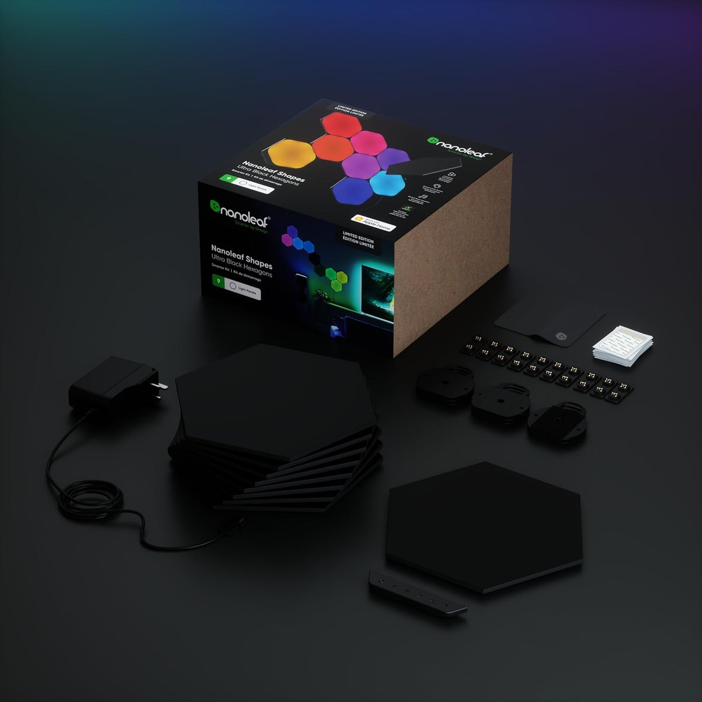 Nanoleaf Shapes Ultra Black Hexagon Starter Kit | 9 Smart Light Panels