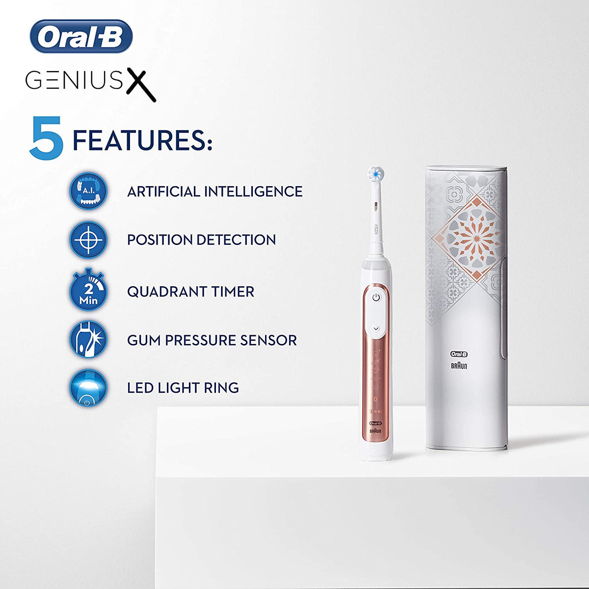 Oral-B Genius X | Electric Toothbrush with AI and Bluetooth Connectivity | Rose Gold