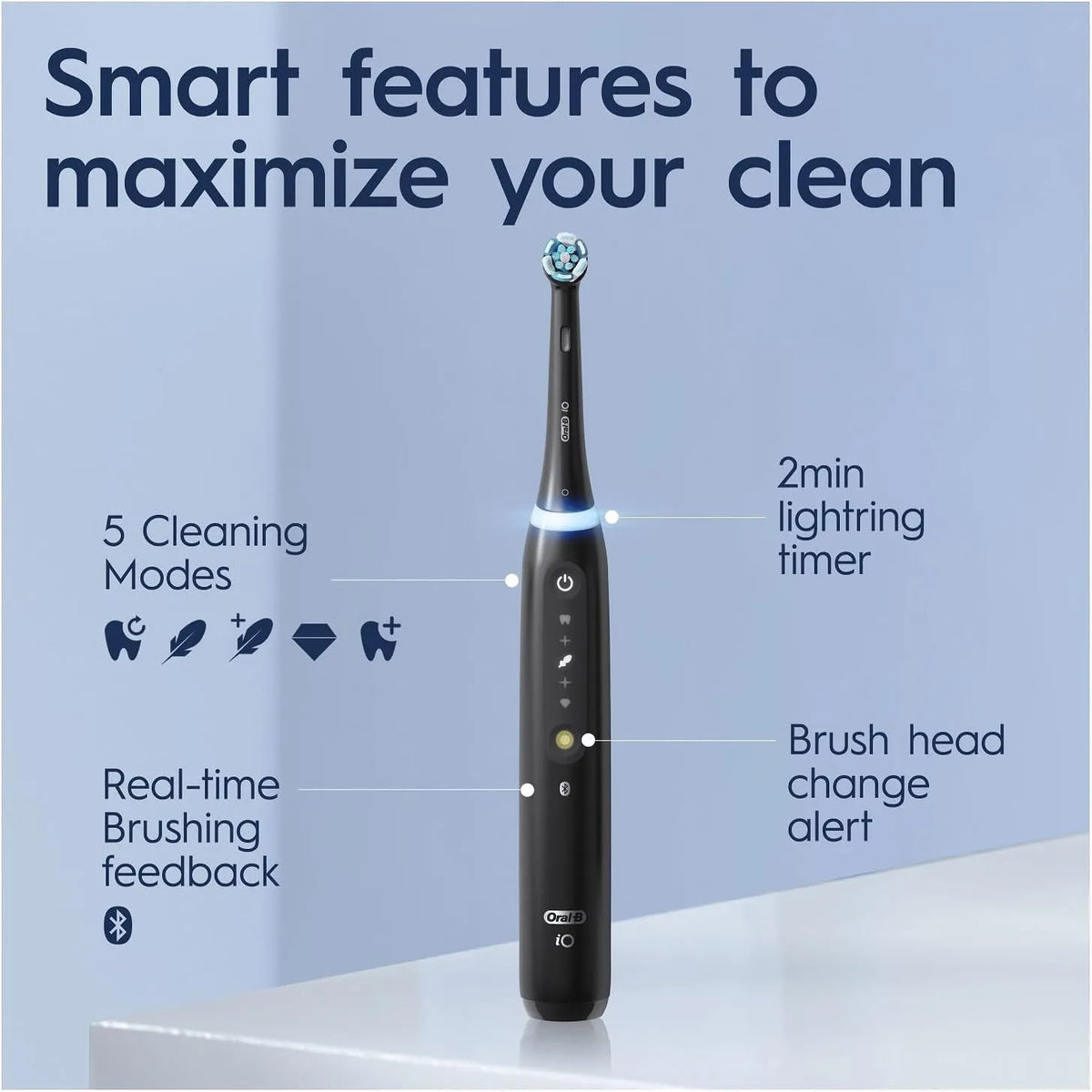 Oral-B iO5 Electric Toothbrush | For Adults, 1 Toothbrush Head & Travel Case, 5 Modes With Teeth Whitening | UK 2 Pin Plug | Black