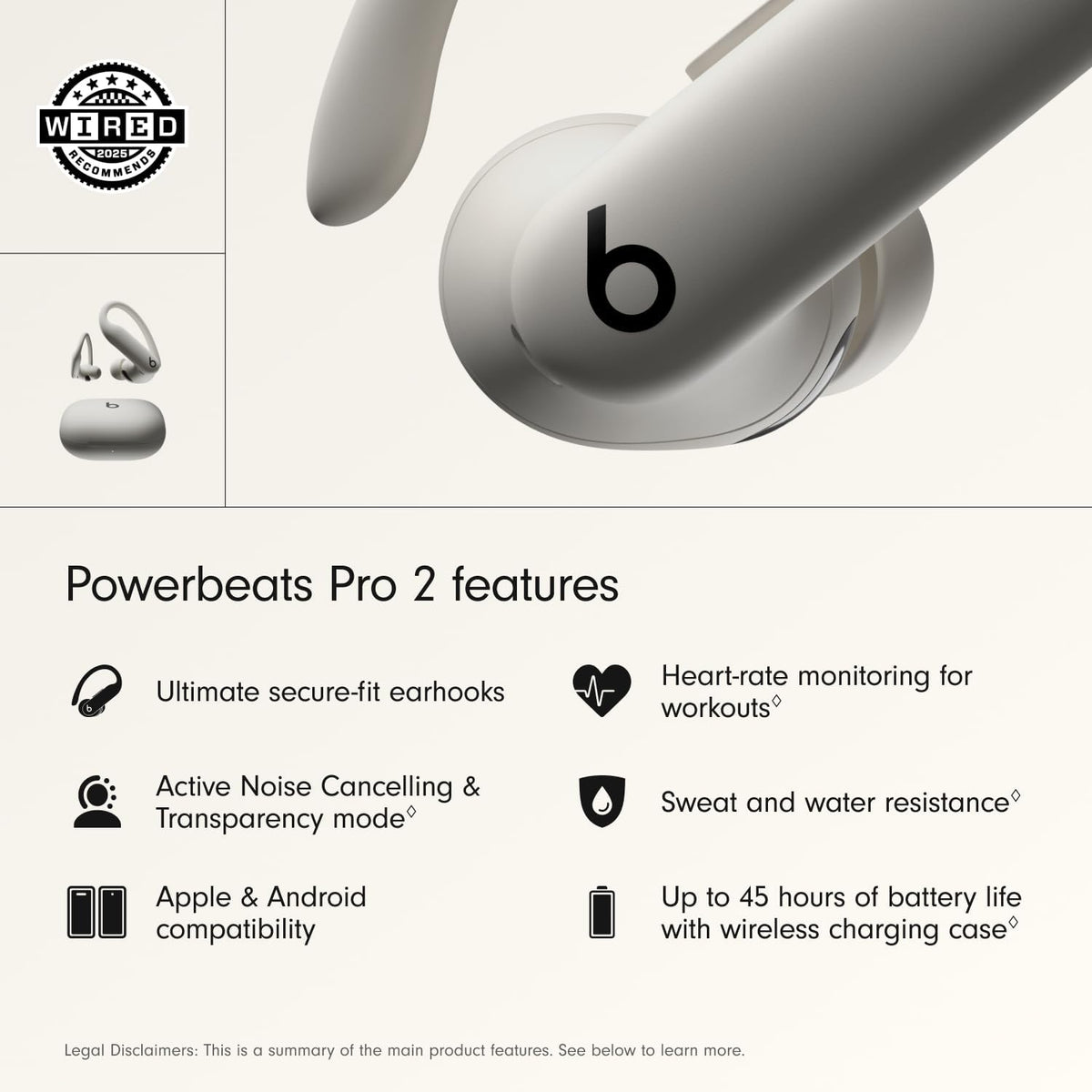 Beats Powerbeats Pro 2 | Wireless Bluetooth Earbuds | Active Noise Cancelling | Integrated Heart-Rate Monitor | 45-Hour Battery | Quick Sand