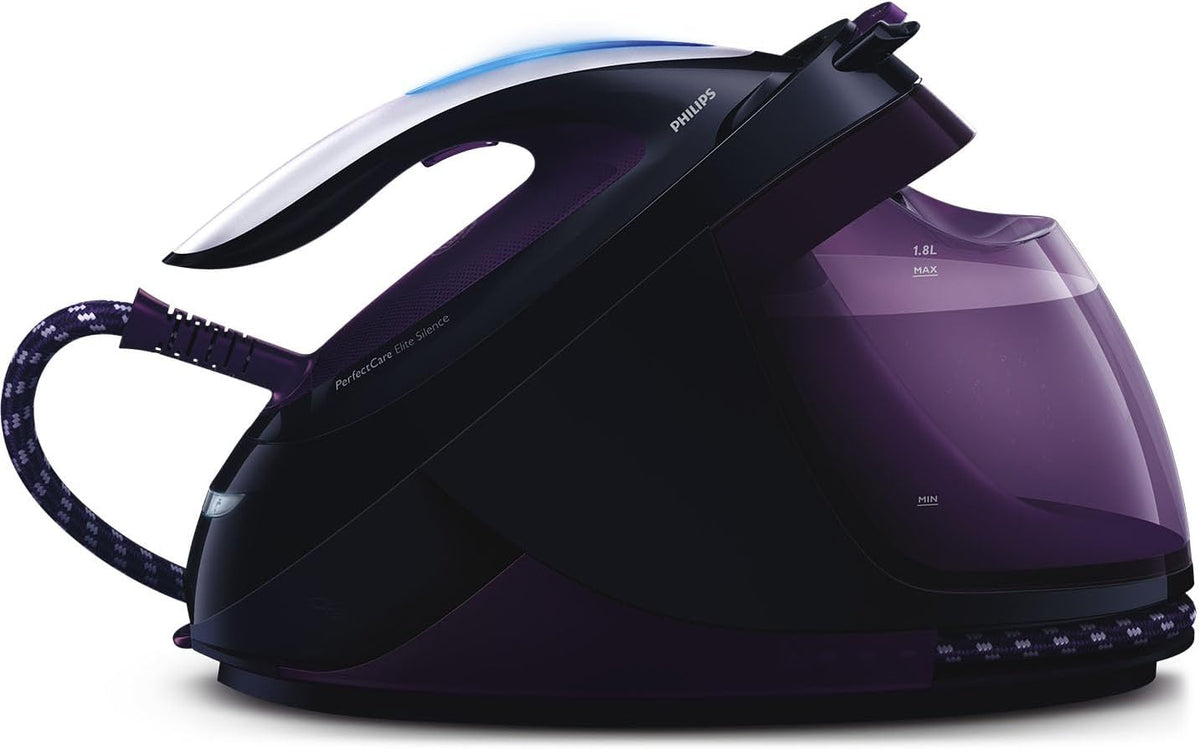 Philips PerfectCare Elite Steam Generator Iron | OptimalTEMP Technology | 7.5 Bar Pressure | 500g Steam Boost | 1.8L Tank | Black/Purple