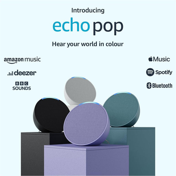 Amazon Echo Pop | Full sound compact Wi-Fi and Bluetooth smart speaker with Alexa | Lavender Bloom