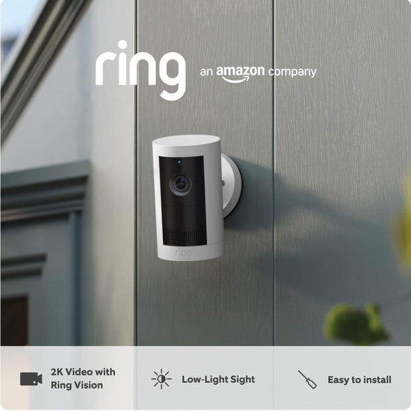 Ring Outdoor Camera Plus (Battery) – 2K Video | Wireless Security | White | 2025