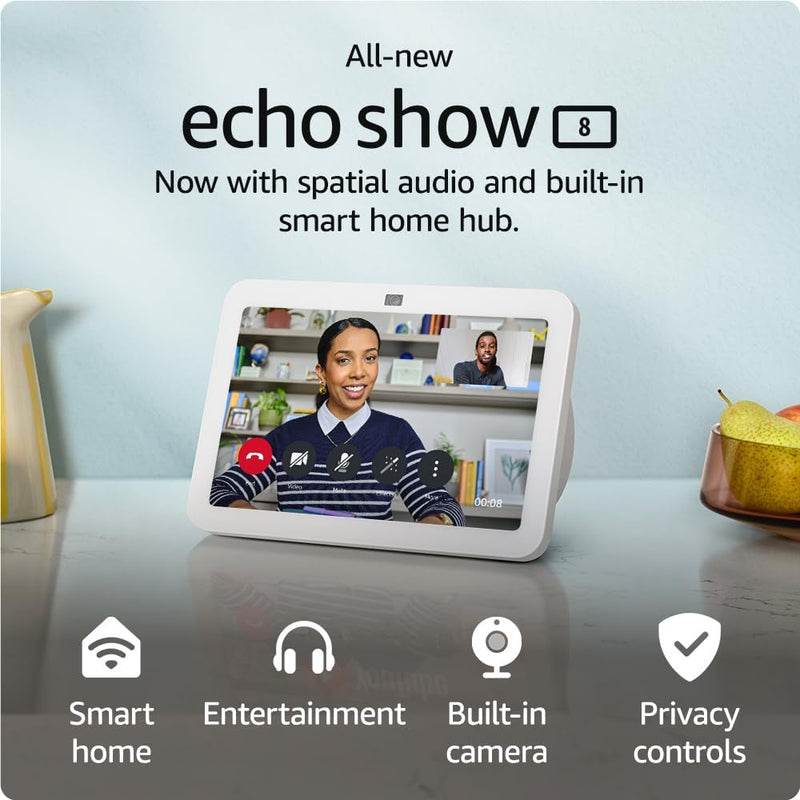 Amazon Echo Show 8 | 3rd Gen 2023 | HD Smart Screen with Spatial Audio, Smart Hub | Alexa | Glacier White