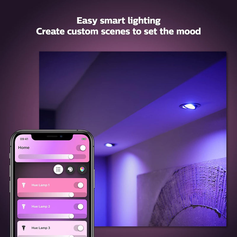 Philips Hue White & Colour Ambiance Starter Kit | 3x GU10 + Bridge + Smart Button | Smart LED Lighting 350 Lumen