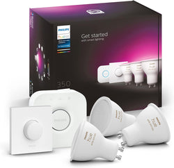 Philips Hue White & Colour Ambiance Starter Kit | 3x GU10 + Bridge + Smart Button | Smart LED Lighting 350 Lumen