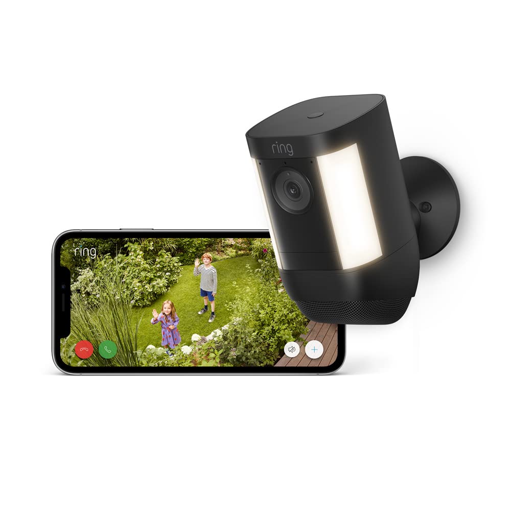 Ring Spotlight Cam Pro | Smart Security Camera with Built-in Wi-Fi & Siren Alarm | Wired | Black