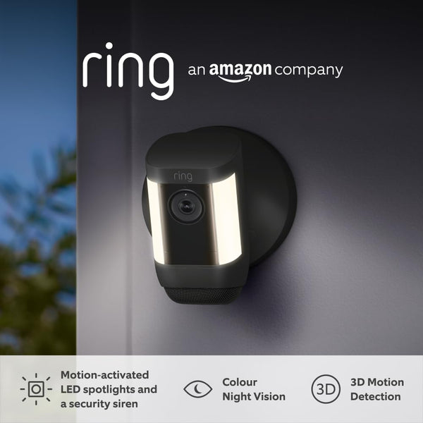 Ring Spotlight Cam Pro | Smart Security Camera with Built-in Wi-Fi & Siren Alarm | Wired | Black