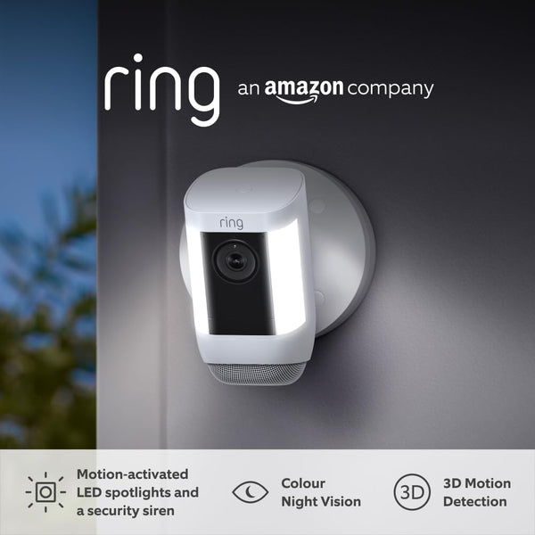 Ring Spotlight Cam Pro | Smart Security Camera with Built-in Wi-Fi & Siren Alarm | Wired | White