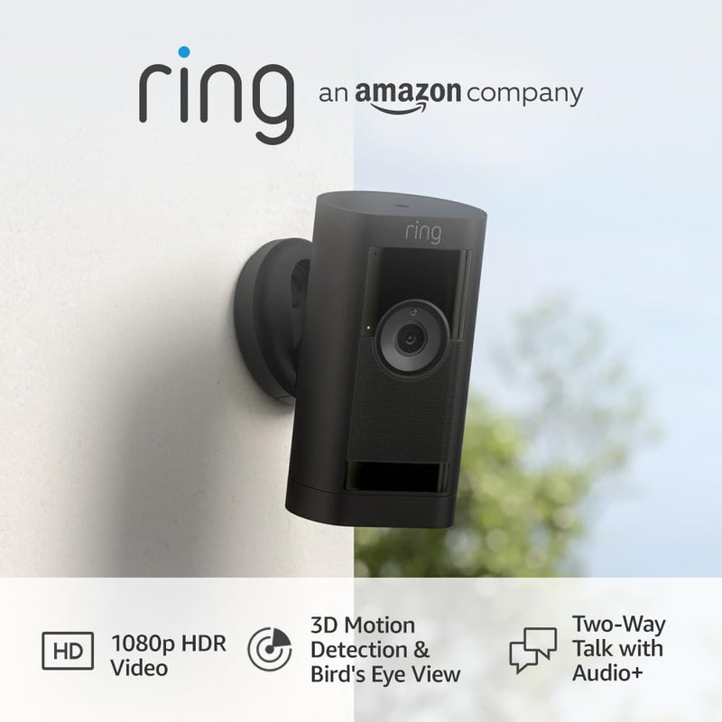 Ring Stick Up Cam Pro | Outdoor Plug-In Powered Security Camera | 1080p 3D Motion Detection | Black