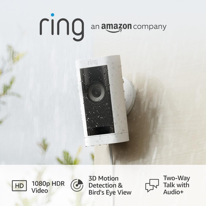 Ring Stick Up Cam Pro | Outdoor Plug-In Powered Security Camera | 1080p 3D Motion Detection | White