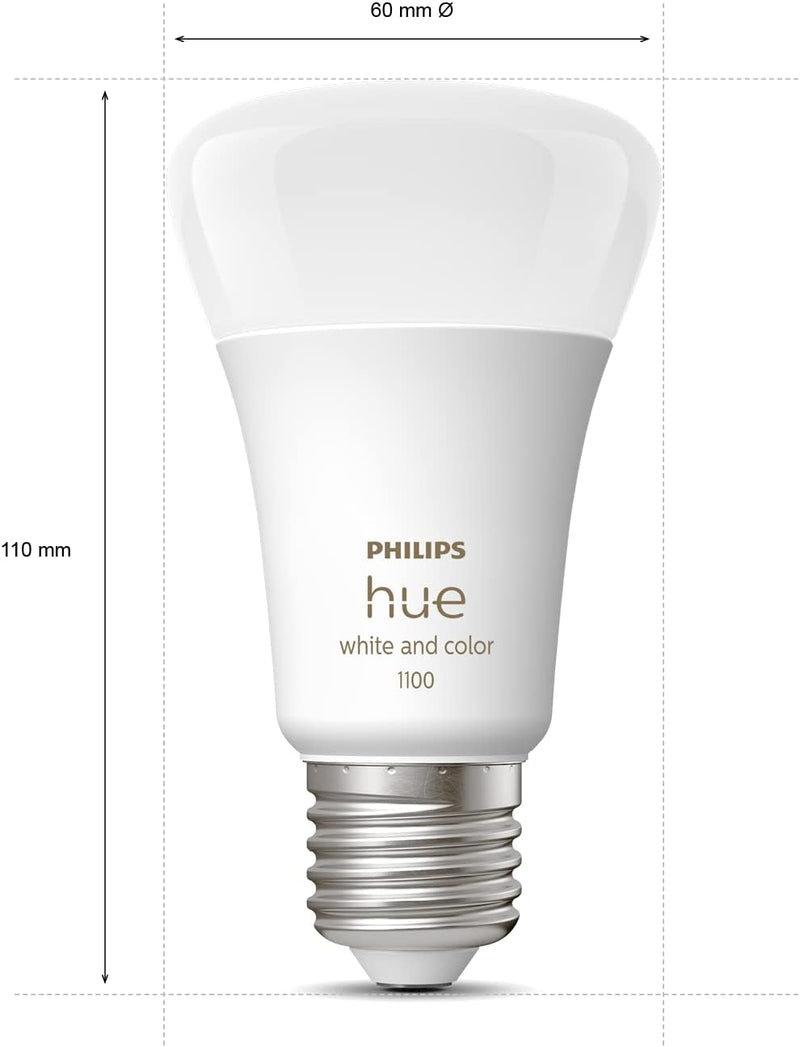 Philips Hue White & Colour Ambiance Starter Kit | 3x E27 + Bridge + Dimmer Switch | Smart LED Lighting 1100 Lumen