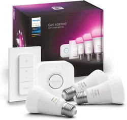 Philips Hue White & Colour Ambiance Starter Kit | 3x E27 + Bridge + Dimmer Switch | Smart LED Lighting 1100 Lumen