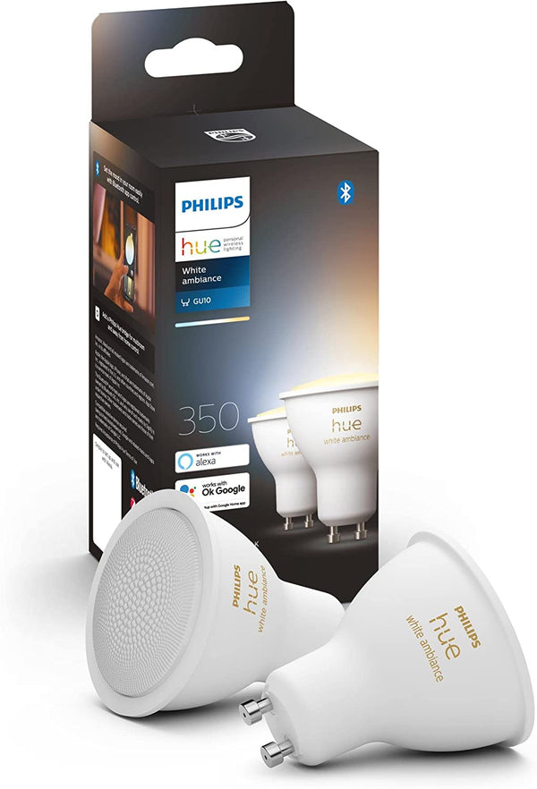 Philips Hue GU10 Spotlight | White Ambiance Smart Bulb | 350 Lumen | Twin Pack