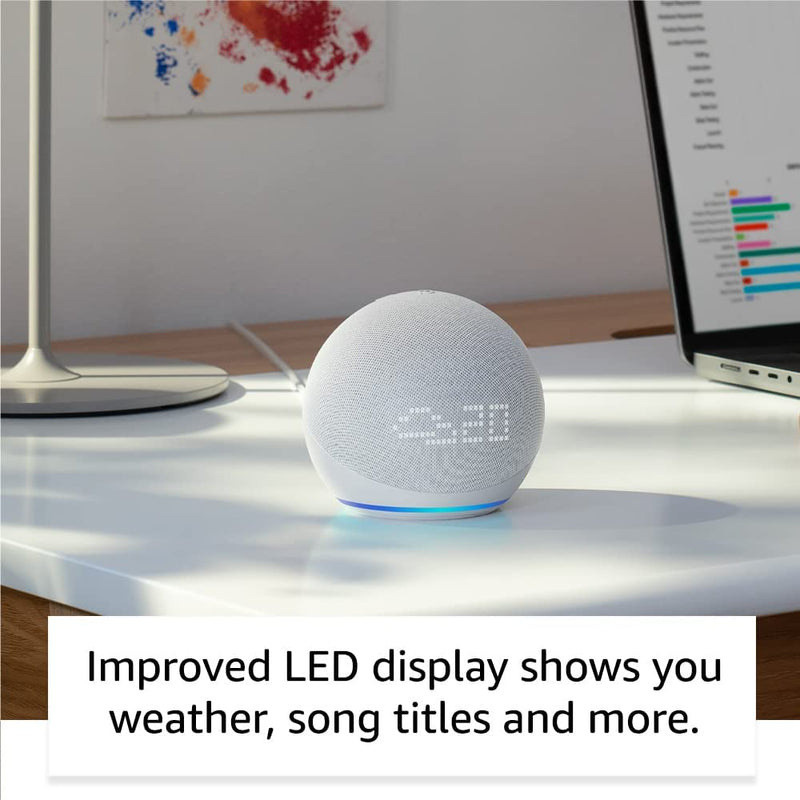 Amazon Echo Dot Smart Speaker with Clock and Alexa | Glacier White (5th generation, 2022)