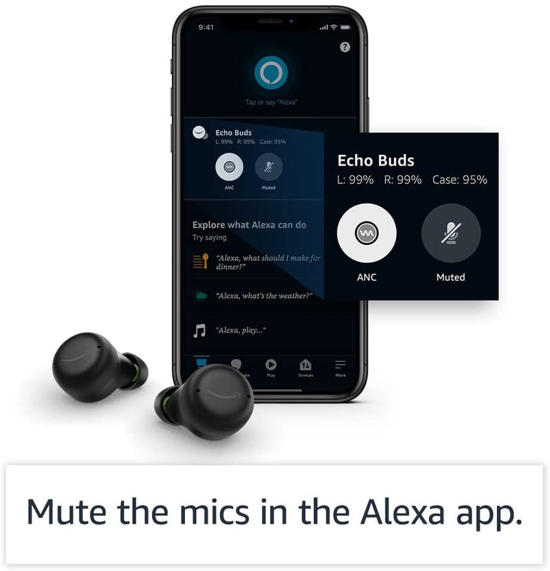 Amazon Echo Buds 2nd Generation | Wireless earbuds with active noise cancellation and Alexa + Wireless charging case - Black