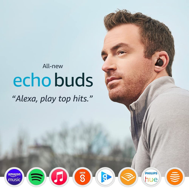Amazon Echo Buds 2nd Generation | Wireless earbuds with active noise cancellation and Alexa + Wireless charging case - Black