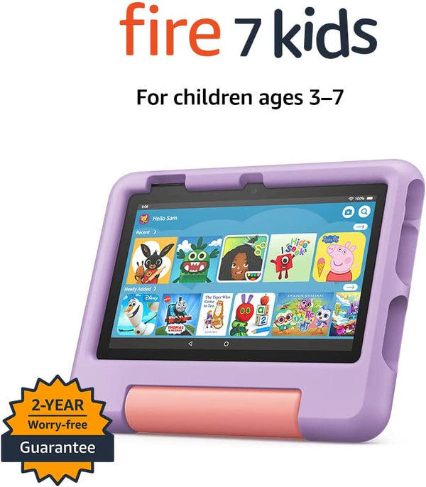 Amazon Fire 7 Kids Tablet | 7" display, ages 3-7, 16 GB, Purple 12th Gen 2022