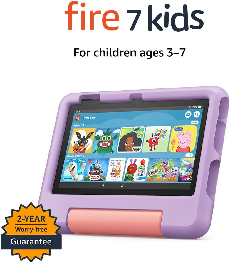 Amazon Fire 7 Kids Tablet | 7" display, ages 3-7, 16 GB, Purple 12th Gen | 2022