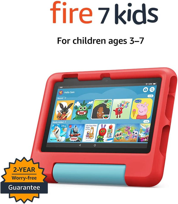 Amazom Fire 7 Kids Tablet | 7" display, ages 3-7, 16 GB, Red 12th Gen 2022