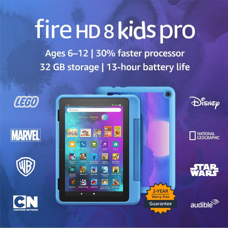 Amazon Fire HD 8 Kids Pro | 8" HD Tablet | 2-Yr Warranty | Amazon Kids+ | Age 6-12 | Cyber Sky