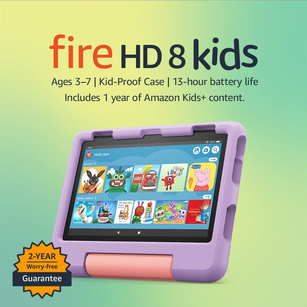 Amazon Fire HD 8 Kids Tablet | 8-inch HD display | Ages 3-7 | Kid-Proof Case | 32 GB | 2022 12th Gen | Purple